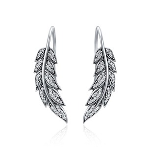 V Jewellery - S925 Sterling Silver Diamond Leaf Earrings, E215