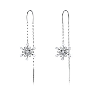 V Jewellery - S925 Sterling Silver Snowflake Chain Hook Earrings, E1305