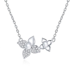 V Jewellery - S925 Sterling Hydrangea Flowers Necklace, Silver Colour