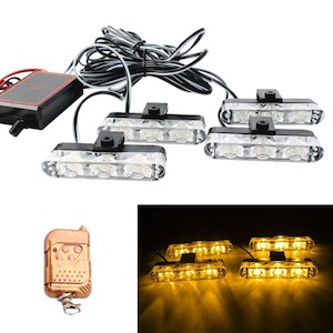 Set of 4 Amber LED Emergency Lights, Control Box, 3 Modes