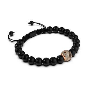 Balance | 18k Rose Gold & Gunmetal | Black | Crystal Yin Yang | Macrame Charmballa Bracelet