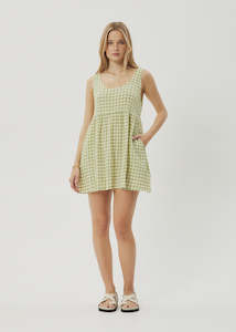 Afends Darcy Jesse Hemp Seersucker Mini Dress Lemongrass Check