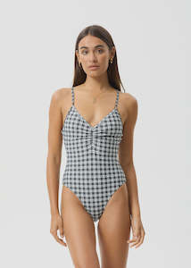 Clothing: Afends Asher Recycled Check One Piece - Black