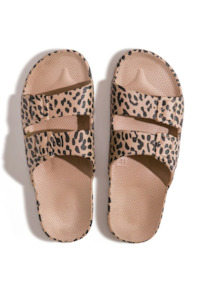 Freedom Moses 'Leo Camel' - Leopard Spots on Beige Slides