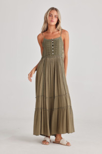 Inhale Dress - Olive Dobby