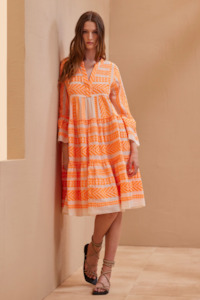 Dress: Devotion Ella Midi Dress - N.Orange/Off White