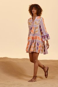 Dress: Devotion Hermosa Short Dress - Orange/Lilac