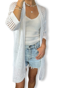 Dalia Longline Cardigan - White, Candy Pink or Ocean