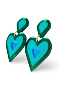 Jewellery: Freina Single Drop Earrings - Turq/Green