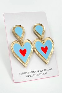 Freina Single Drop Earrings - Powder Blue/Neon Red