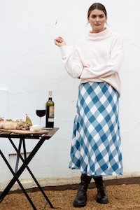 Sicily Skirt - Blue Steel Check