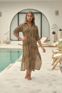 Dress: Blanca Maxi Shirt Dress - Leopard