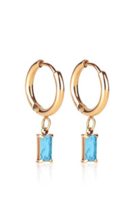 Luxe Drop Huggie Earrings - Gold/Aquamarine