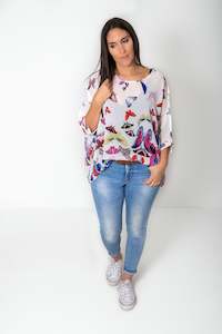 Clothing: White Butterflies Draped Top - Wild Collection