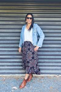 Navy & Pink Bouquet - Magnolia Maxi Skirt