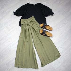 Loose Tie Palazzo Pants - Olive