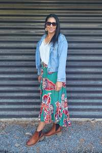 Teal & Rust Leaf - Magnolia Maxi Skirt