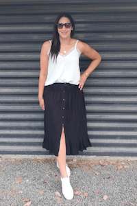 Womenswear: Plain Black -  Button Front Magnolia Maxi Skirt