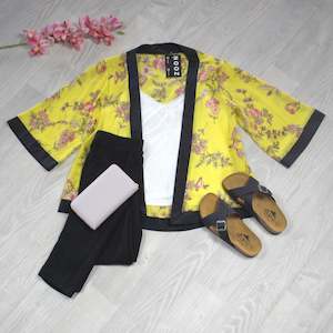 Shorter Luna Kimono - Yellow & Pink Blooms