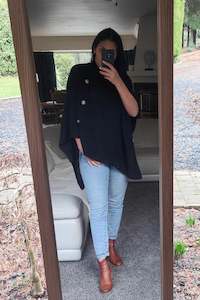 Clothing: Black Knit Batwing Sleeve Poncho