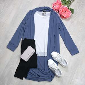 Clothing: Denim Blue - Ribbed Long Kimono Cardi