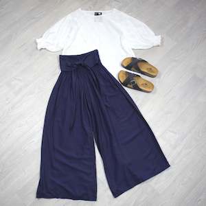 Loose Tie Palazzo Pants - Navy