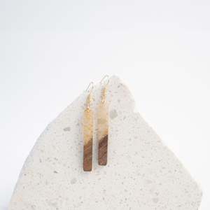 Gold Flake - Rectangular Wood & Resin Earrings