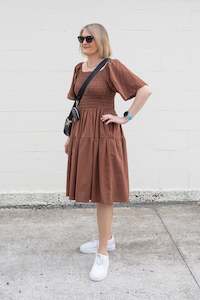 Plain Shirred Bust Louisa Dress - Chocolate