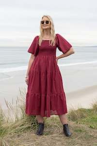 Clothing: Shirred Bust Soph Maxi - Wine