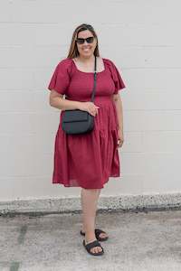 Plain Shirred Bust Louisa Dress - Wine