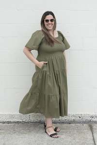 Clothing: Shirred Bust Soph Maxi - Khaki