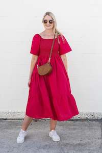 Clothing: Shirred Bust Soph Maxi - Fuchsia