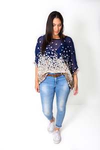 PRE-ORDER** Blue Blossom Draped Top - Floral Collection