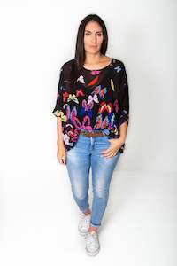 Clothing: PRE-ORDER** Black Butterflies Draped Top - Wild Collection