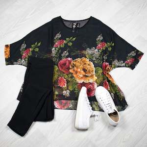 PRE-ORDER** Black Bold Floral Draped Top - Floral Collection