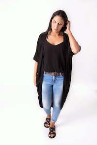 Long Plain Kimono - Black