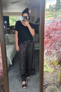 Loose Tie Palazzo Pants - Black Mandala