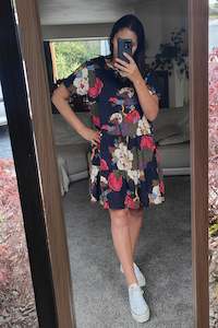 Tiered Babydoll Dress - Navy Floral