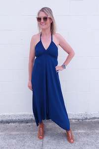 Halter Tie Dovetail Dress - Navy