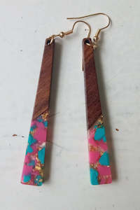 Womenswear: Bright Pink/Aqua Glam Wood & Resin Earrings