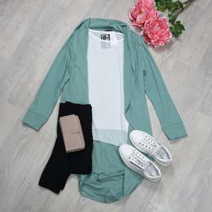 Sage - Ribbed Long Kimono Cardi