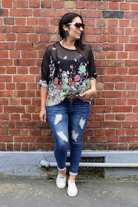 Green Poppy Draped Top - Floral Collection