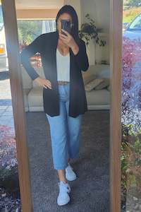 Black Long Pleat Shoulder Cardigan