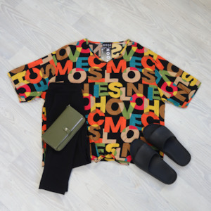 Short Sleeve Verity Tie Top - Bright Black Alphabet