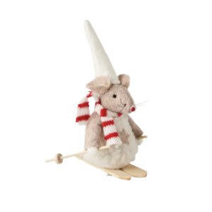 Christmas Mouse with Skis, White