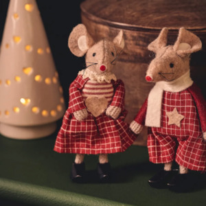 Christmas Mouse with Checkered Overalls