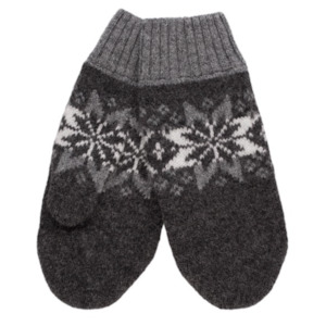 Mens Snowflake  Wool Mittens, Grey