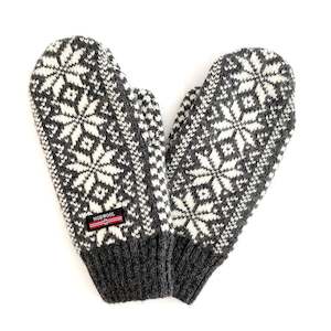 Norwool Mens Wool Mittens, Charcoal-White