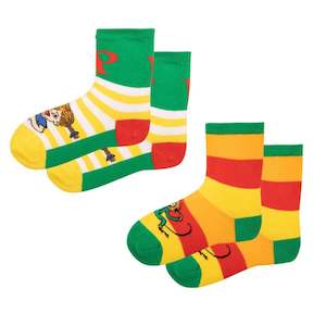 Pippi Longstocking Kids Socks, 2-Pack, Green/Yellow