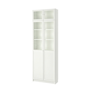 Furniture: Ikea Billy Bookcase Extension Combo with Oxberg Half Glass Doors, 80x30x237cm, White